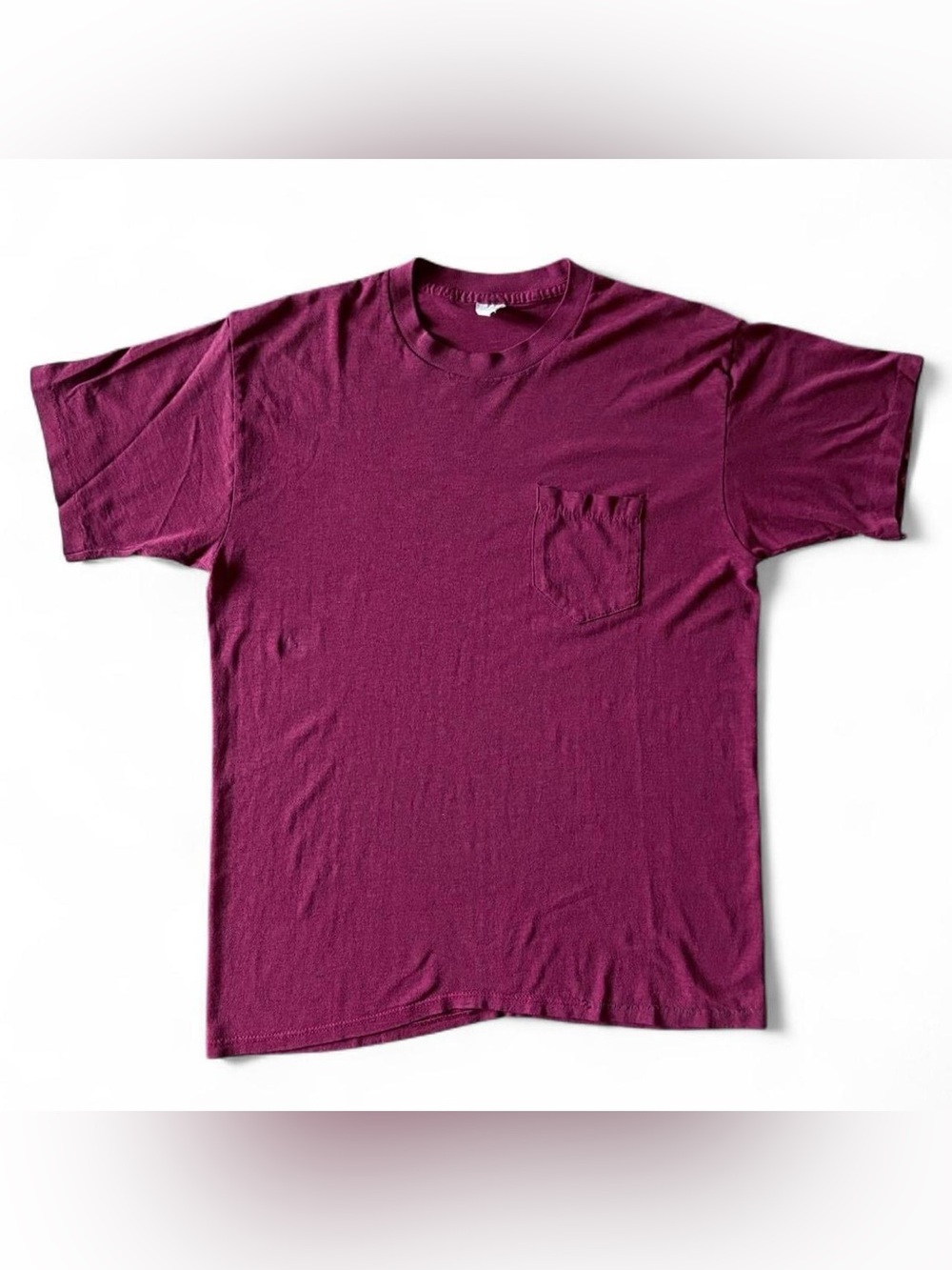 90s Blank Burgundy Selvedge Pocket Tee Vintage Single Stitch 19x24.5 Made in USA